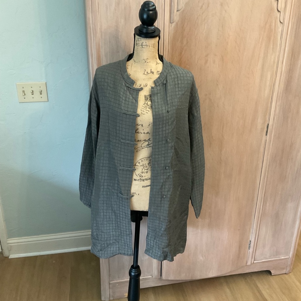 Eileen Fisher Silk Linen Asian kimono cardigan jacket Blouse Size XL Lagenlook
